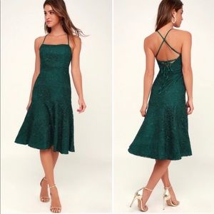 NWT Lulus Emerald Green Crochet Midi Dress XS